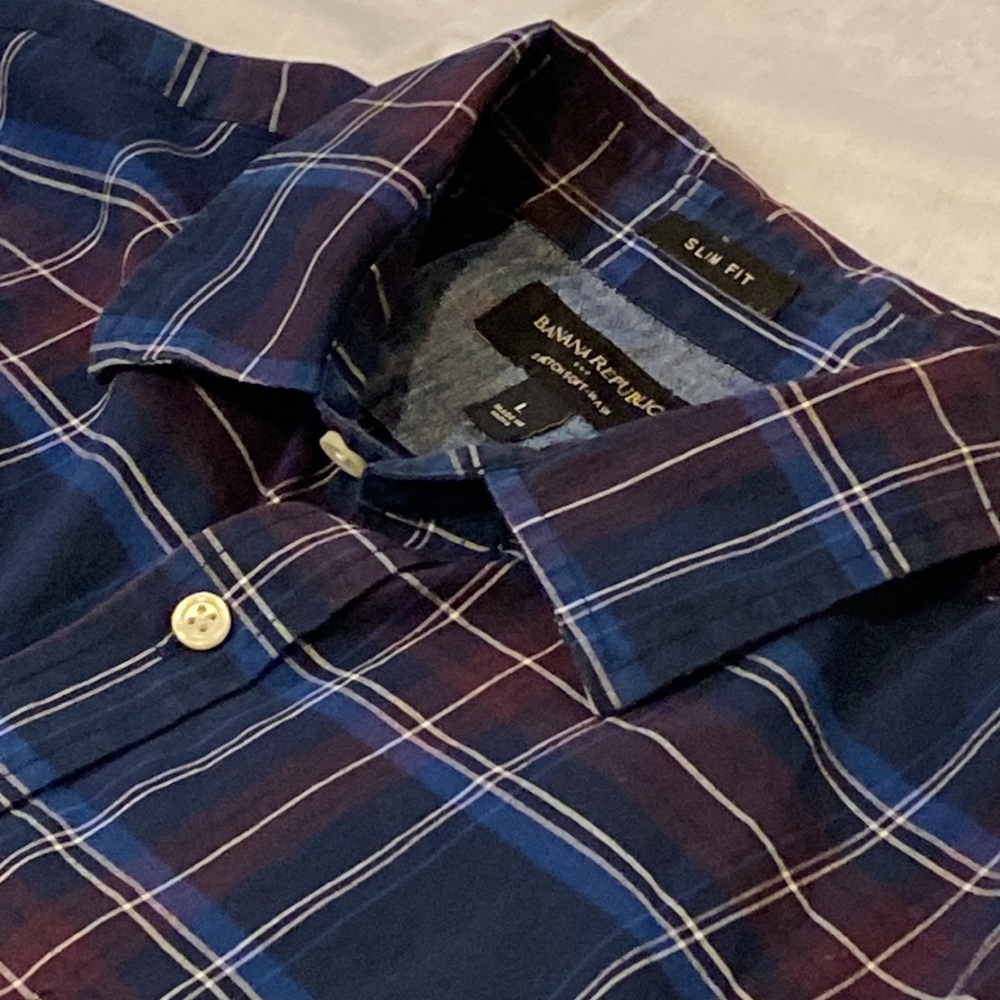 Banana Republic Men's Blue Plaid Shirt size large stretch soft wash